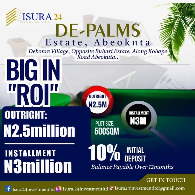 PLOTS OF LAND FOR SALE AT DE-PALMS ESTATE ABEOKUTA OGUN STATE